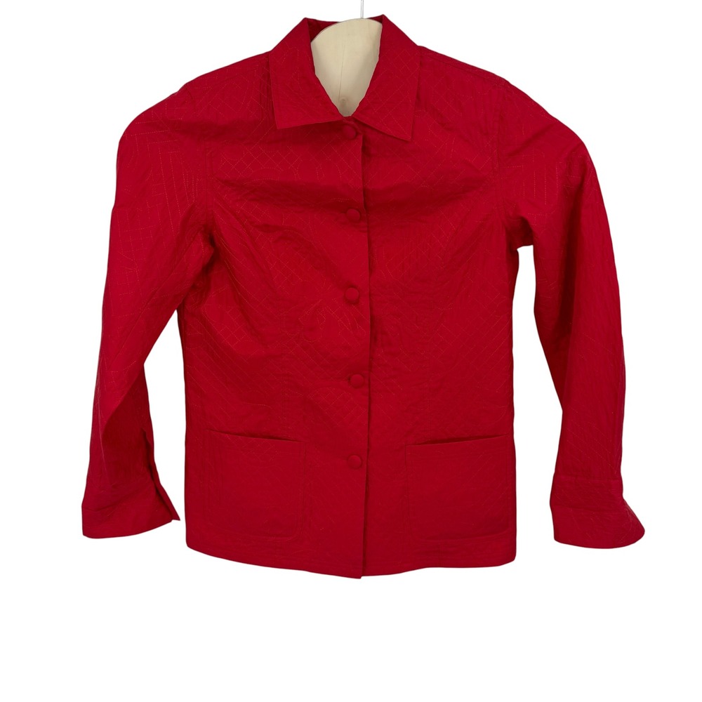 Coldwater Creek Jacket Women M Red Silk Quilted Padded Chore Coat Holiday